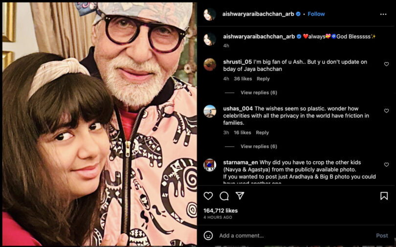 Aishwarya Rai Shares Precious Moment: Aaradhya Hugs Grandfather Amitabh on His 81st