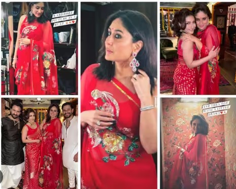 Kareena Kapoor’s Radiant Diwali Look: A Red Floral Saree Priced at Rs 37,500 Steals the Show