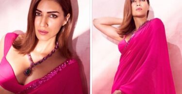 Kriti Sanon Stuns in Rani Pink Sari by Designer Arpita Mehta