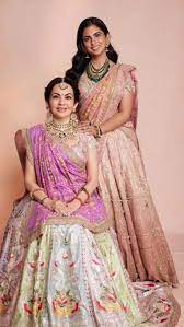 Nita and Isha Ambani Twin in Pastel Anamika Khanna Lehengas for Radhika Merchant's 'Lagan Lakhvanu' Ceremony"