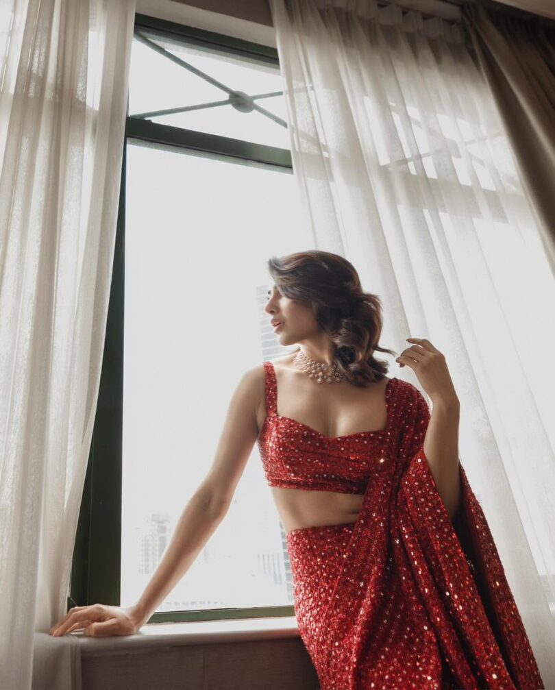 Samantha Ruth Prabhu Sparkles in Red Hand-Embroidered Arpita Mehta Sari